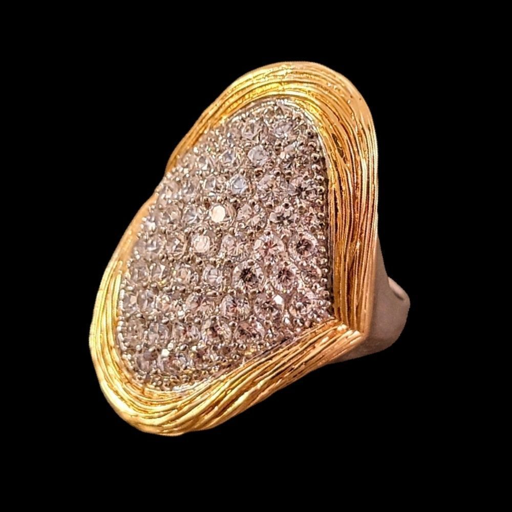 Sterling Two Tone CZ Invisible Set Statement Ring - Picture 2 of 9